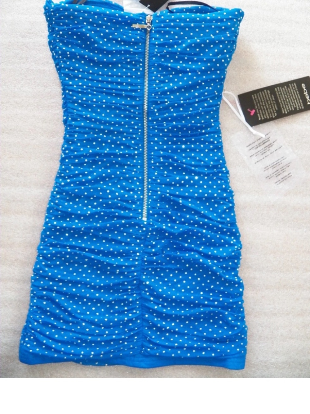 $160 NWT bebe Dress blue club ruched studs strapless bustier mesh dress - Picture 4 of 4